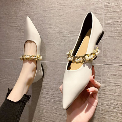 Pantofi casual ascuțit cu curea metalică