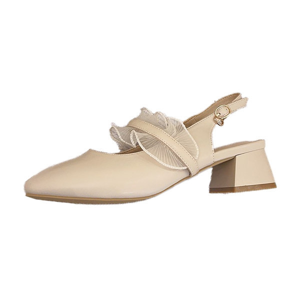 Pantofi de dama din piele cu tul de culoare bej