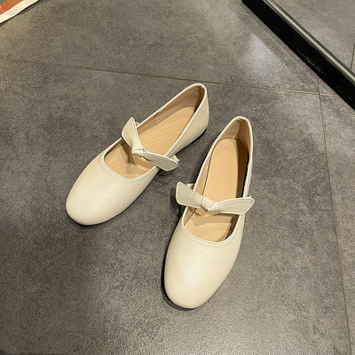 Pantofi de dama din piele cu talpa plata si panglica