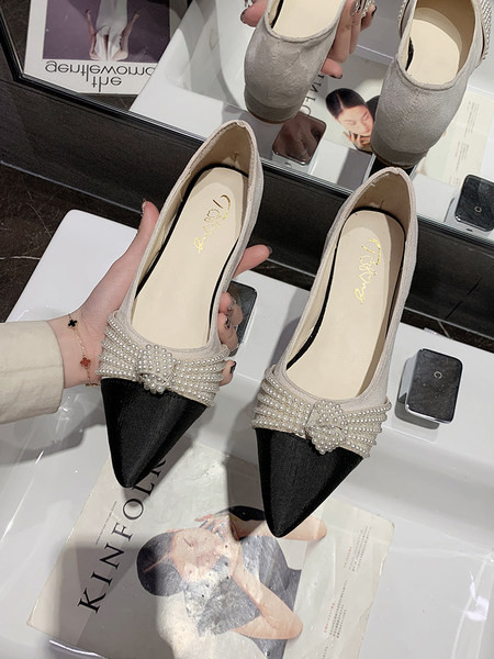 Pantofi casual dama din piele intoarsa cu perle