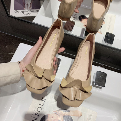 Pantofi de dama din piele cu bucle si talpa plata