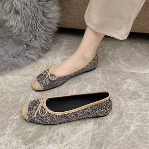 Pantofi de dama stralucitori cu talpa plate si panglica