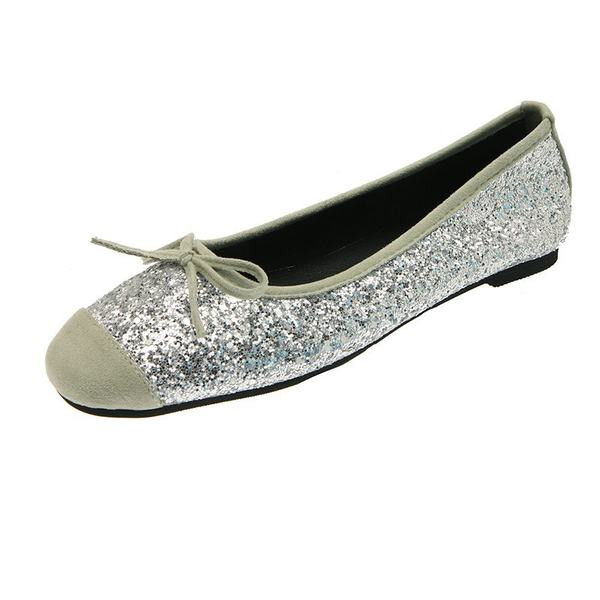 Pantofi de dama stralucitori cu talpa plate si panglica