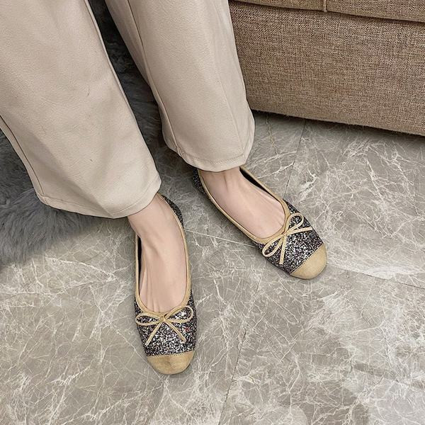 Pantofi de dama stralucitori cu talpa plate si panglica
