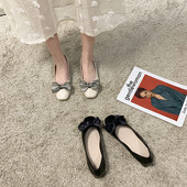 Pantofi de dama din piele cu panglica si talpa plata