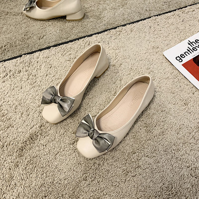 Pantofi de dama din piele cu panglica si talpa plata