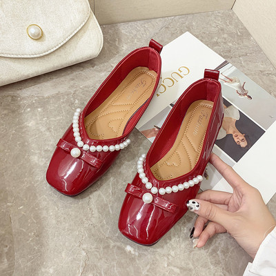 Γυναικεία έκο δερμάτινα παπούτσια με πέρλες σε τρία χρώματα