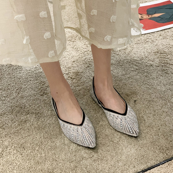 Pantofi casual dama cu margele si talpa plata