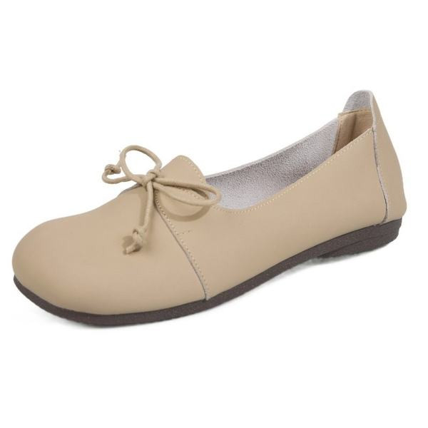 Pantofi moderni din piele cu panglica si talpa plata