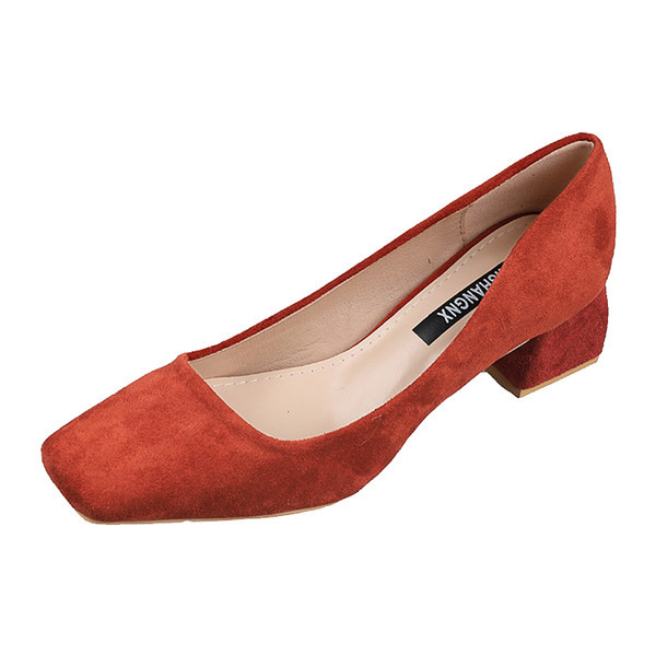 Pantofi de dama din piele intoarsa ecologica cu toc mic gros