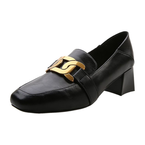 Pantofi casual de dama cu toc mic gros si decor metalic