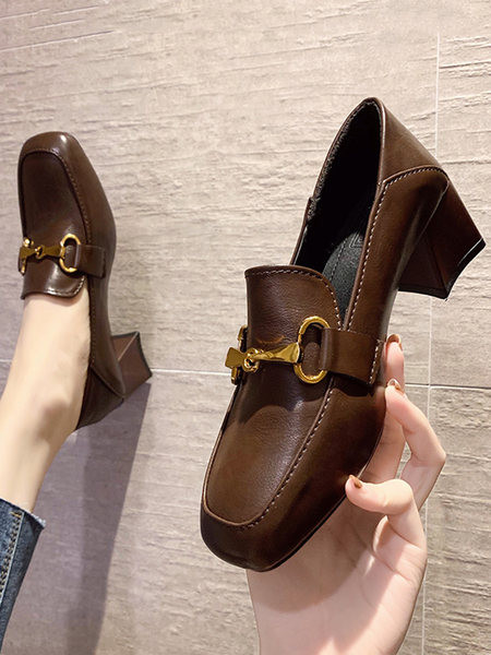 Pantofi casual cu decor metalic si toc mic de 5 cm grosime