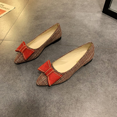 Pantofi casual dama in carouri cu talpa plata si panglica