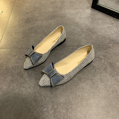 Pantofi casual dama in carouri cu talpa plata si panglica