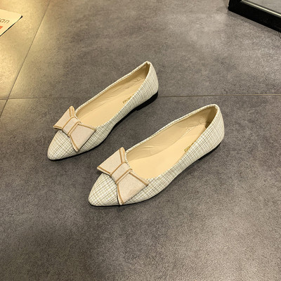 Pantofi casual dama in carouri cu talpa plata si panglica