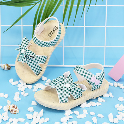 Μοντέρνα παιδικά σανδάλια καρό με κορδέλα για κορίτσια