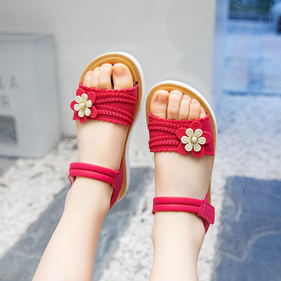 Sandale casual pentru copii cu floare si talpa plata