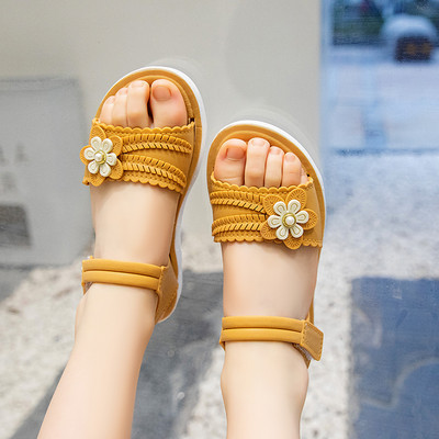 Sandale casual pentru copii cu floare si talpa plata