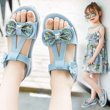 Детски ежедневни сандали с панделка и лъскав ефект за момичета