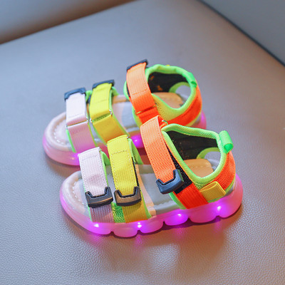 Casual παιδικά χρωματιστά σανδάλια με λουράκια βελκρό και φωτεινή σόλα