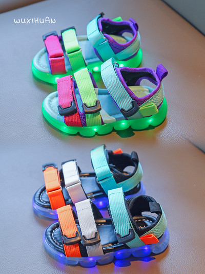 Casual παιδικά χρωματιστά σανδάλια με λουράκια βελκρό και φωτεινή σόλα