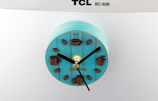 Mini ceas decorativ cu carlig magnetic si inscriptie Cafea potrivita pentru frigider