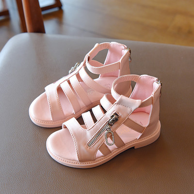 Sandale copii din piele cu fermoar pentru fete