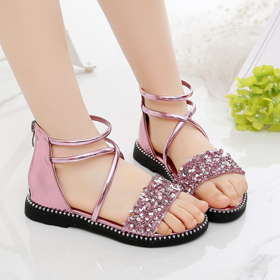 Sandale pentru fete in stil roman cu bucle si pietre