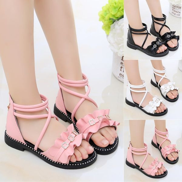 Sandale pentru fete in stil roman cu bucle si pietre