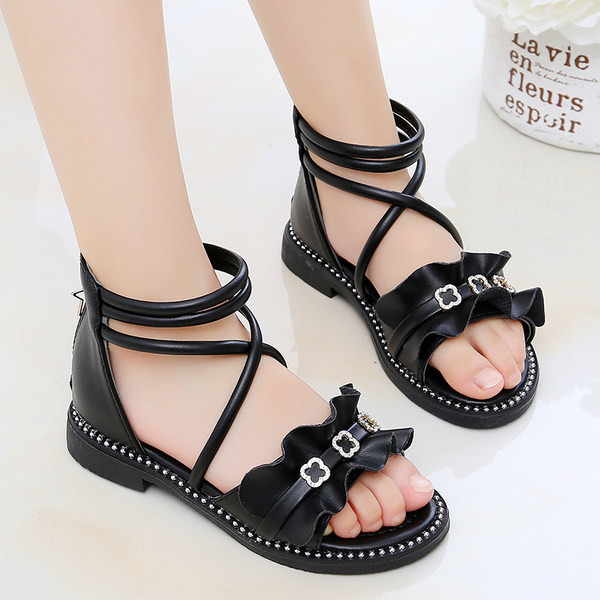 Sandale pentru fete in stil roman cu bucle si pietre