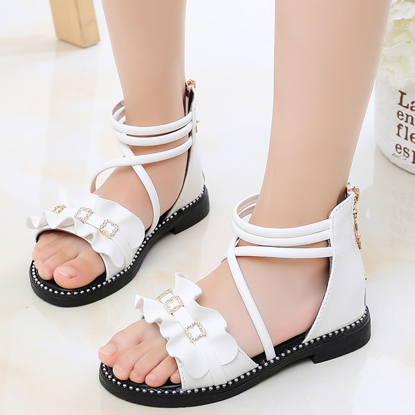 Sandale pentru fete in stil roman cu bucle si pietre