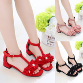 Sandale pentru fete din piele intoarsa ecologica cu flori 3D