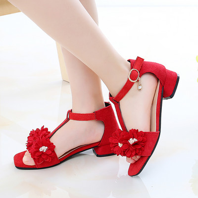 Sandale pentru fete din piele intoarsa ecologica cu flori 3D