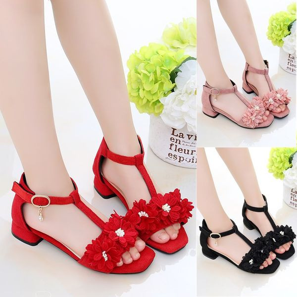 Sandale pentru fete din piele intoarsa ecologica cu flori 3D