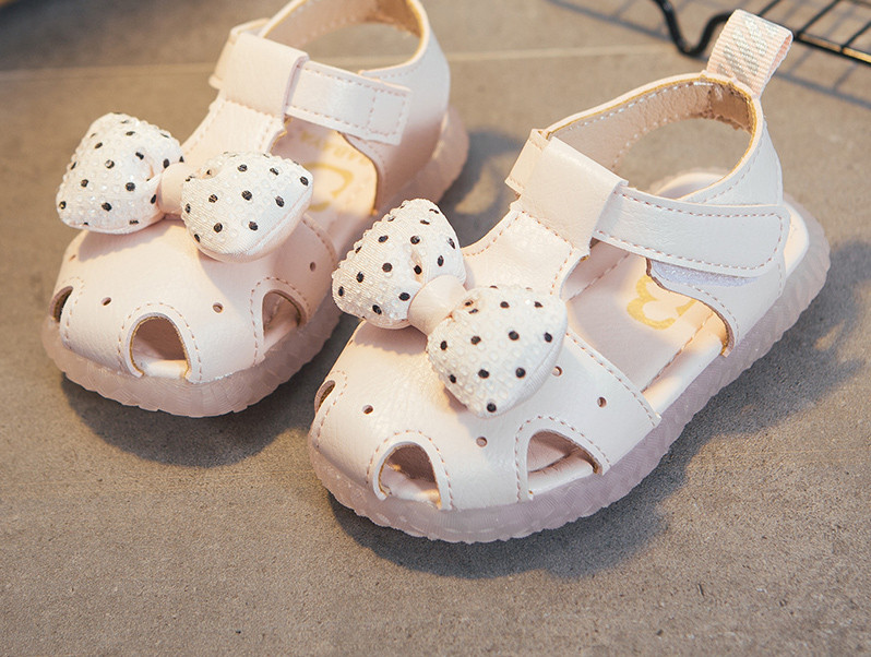 Sandale copii din piele cu panglica punctata