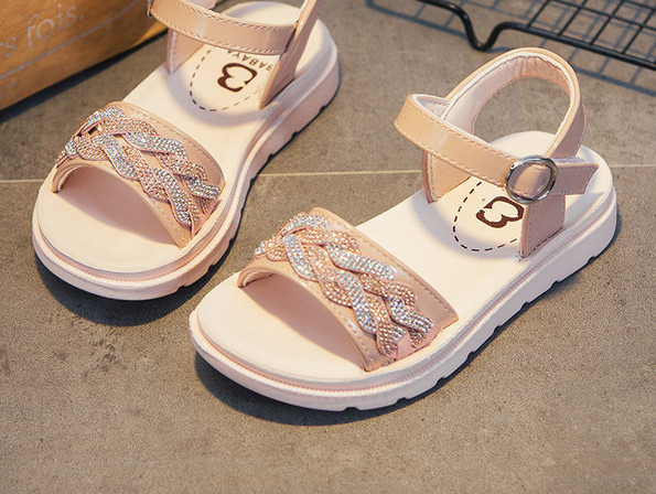 Sandale copii din piele cu talpa plate si pietre de decor