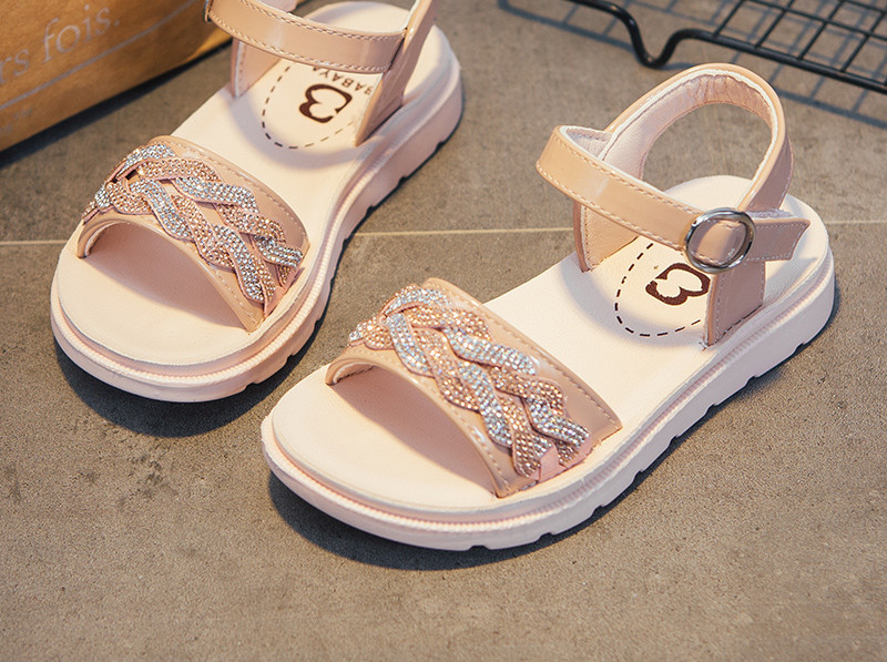 Sandale copii din piele cu talpa plate si pietre de decor