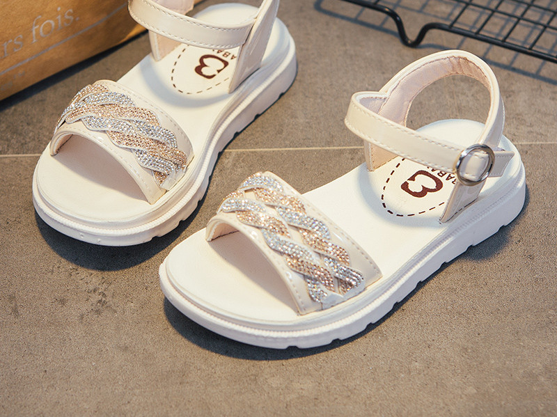 Sandale copii din piele cu talpa plate si pietre de decor