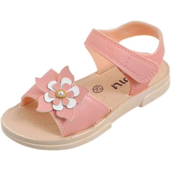 Model nou de sandale din imitatie de piele pentru copii cu element 3D cu flori