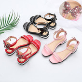 Sandale pentru fete din piele ecologica cu panglica si pietre