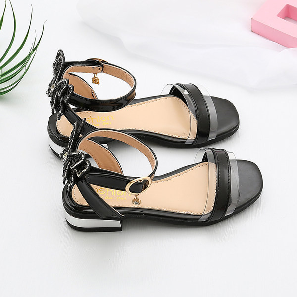 Sandale pentru fete din piele ecologica cu panglica si pietre