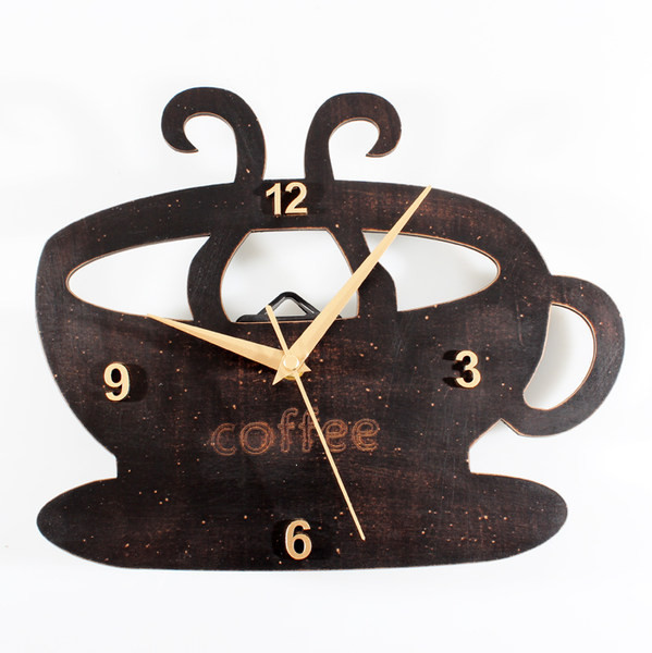 Ceas decorativ modern în formă de ceașcă cu inscripția Cafea