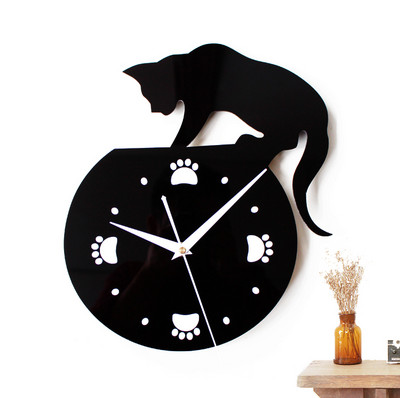 Μοντέρνο διακοσμητικό στρογγυλό ρολόι με τύπωμα γάτα
