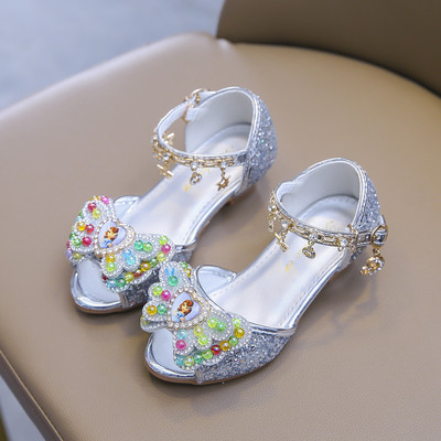 Μοντέρνα παιδικά σανδάλια με  πέρλες και λαμπερό στοιχείο για κορίτσια