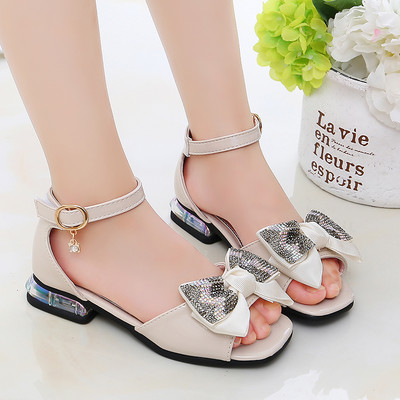 Sandale pentru copii din piele ecologica cu panglica cu efect stralucitor