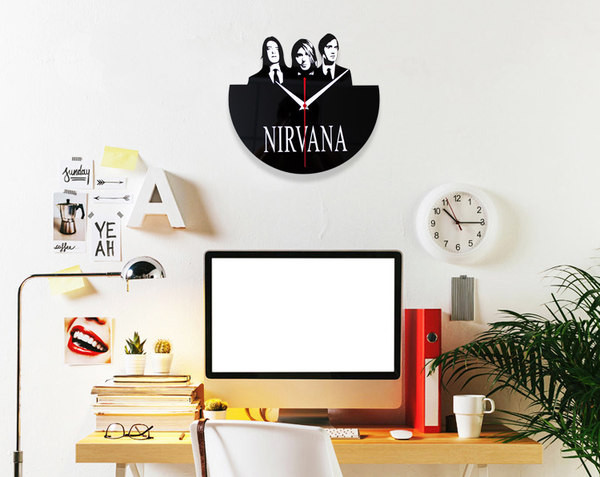 Ceas decorativ modern din vinil cu inscripția Nirvana