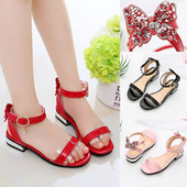 Sandale moderne pentru fete din piele ecologică cu panglică și paiete