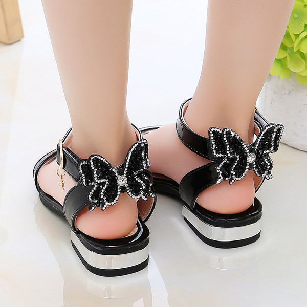 Sandale moderne pentru fete din piele ecologică cu panglică și paiete