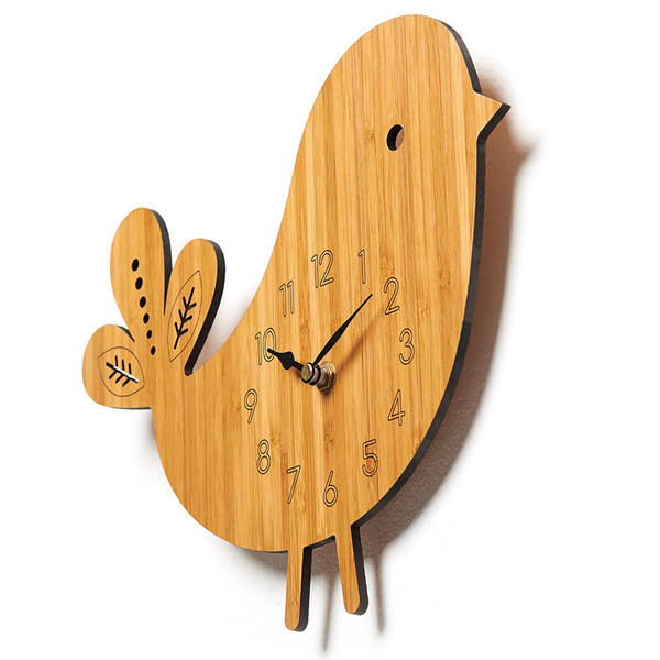 Ceas modern decorativ din lemn în formă de pasăre