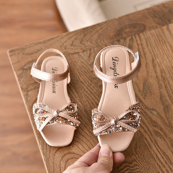 Sandale strălucitoare pentru copii cu bandă și panglică